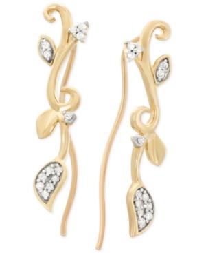 Wrapped Diamond Leaf Cuff Earrings (1/10 Ct. T.w.) In 10k Gold, Created For Macy's