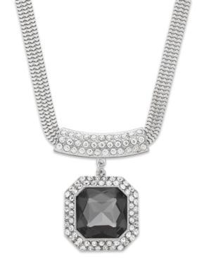 Alfani Silver-tone Black Stone And Crystal Pave Pendant Necklace
