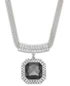 Alfani Silver-tone Black Stone And Crystal Pave Pendant Necklace