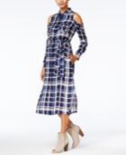 Maison Jules Cold-shoulder Plaid Midi Dress, Created For Macy's