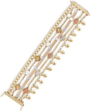 Lucky Brand Two-tone Multi-stone & Leather Multi-row Flex Bracelet