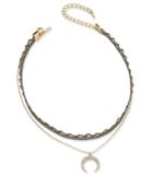 Inc International Concepts Two-tone Pave Double Row Choker & Moon Pendant Necklace, Created For Macy's