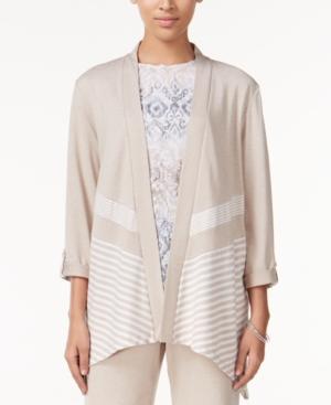 Alfred Dunner Petite Acadia Striped Open-front Cardigan