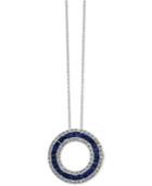 Royale Bleu By Effy Sapphire (1-5/8 Ct. T.w.) And Diamond (1/3 Ct. T.w.) Circle Pendant Necklace In 14k White Gold