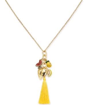 I.n.c. Gold-tone Pave Fruit Charms & Tassel Pendant Necklace, 36 + 3 Extender, Created For Macy's