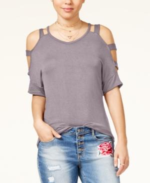 Hippie Rose Juniors' Strappy Cold-shoulder Cozy T-shirt