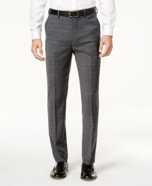 Ben Sherman Men's Slim-fit Gray Windowpane Plaid Suit Pants