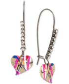 Betsey Johnson Two-tone Pave & Graffiti Heart Drop Earrings
