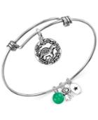 Unwritten Determined Turtle Charm And Green Aventurine (8mm) Adjustable Bangle Bracelet In Stainless Steel