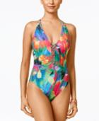 La Blanca Feathering Colors Lace-up Printed One-piece Swimsuit Women's Swimsuit