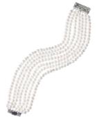 Sterling Silver Bracelet, Cultured Freshwater Pearl (4-4-1/2mm) And Swarovski Elements (7-1/4 Ct. T.w.) 7-row Bracelet