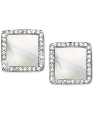 Giani Bernini Cubic Zirconia And Mother-of-pearl Stud Earrings In Sterling Silver, Created For Macy's