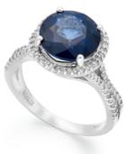 Velvet Bleu By Effy Manufactured Diffused Sapphire (4 Ct. T.w.) And Diamond (3/8 Ct. T.w.) Round Ring In 14k White Gold