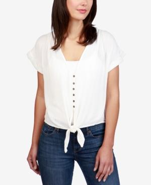 Lucky Brand Cuffed-sleeve Tie-hem Top
