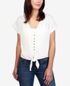 Lucky Brand Cuffed-sleeve Tie-hem Top