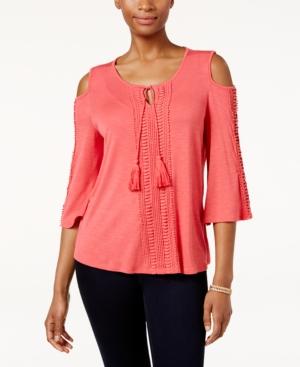 Style & Co Petite Cold-shoulder Peasant Top, Only At Macy's