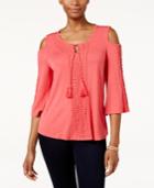 Style & Co Petite Cold-shoulder Peasant Top, Only At Macy's