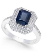 Blue Sapphire (2 Ct. T.w.) And White Sapphire (1 Ct. T.w.) Rectangular Statement Ring 14k White Gold