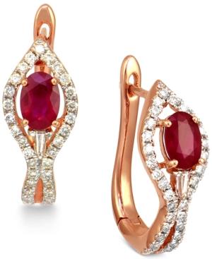 Ruby (1 Ct. T.w.) And Diamond (1/2 Ct. T.w.) Hoop Earrings In 14k Rose Gold