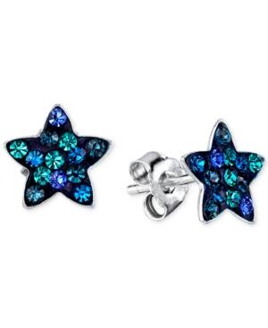 Unwritten Blue Crystal Star Stud Earrings In Sterling Silver
