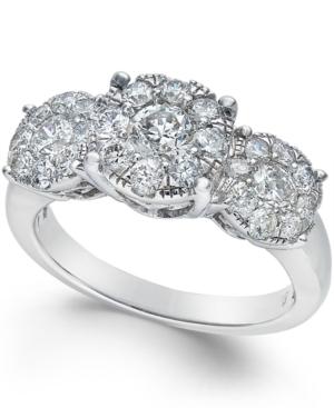 Diamond Halo Three-stone Ring (1-1/2 Ct. T.w.) In 14k White Gold