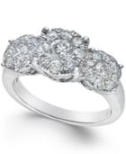 Diamond Halo Three-stone Ring (1-1/2 Ct. T.w.) In 14k White Gold