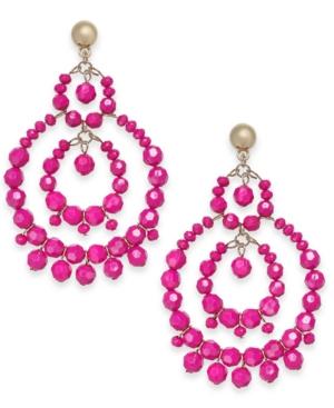 I.n.c. Large Gold-tone Beaded Drop Hoop Earrings, Created For Macy's