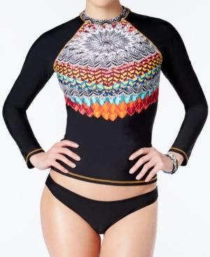 Jessica Simpson Dakota Printed Long-sleeve Rash Guard Women's Swimsuit