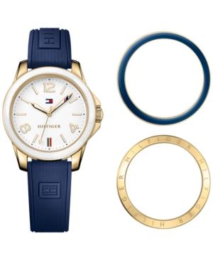Tommy Hilfiger Women's Casual Sport Navy Silicone Strap Watch And Interchangeable Bezels Set 34mm 1781679