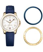 Tommy Hilfiger Women's Casual Sport Navy Silicone Strap Watch And Interchangeable Bezels Set 34mm 1781679