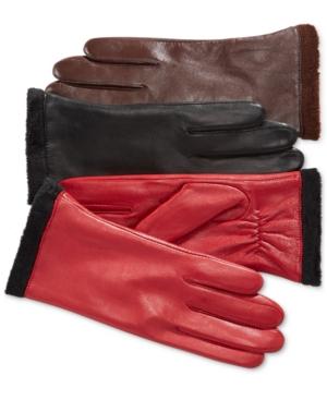 Charter Club Micro Faux Fur Lined Leather Tech Gloves, Created For Macy's