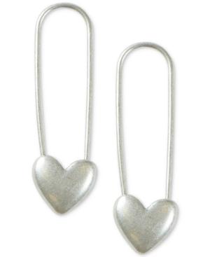 Lucky Brand Gold-tone Heart Safety Pin Drop Earrings