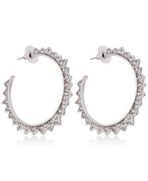 Guess Silver-tone Crystal Spike Hoop Earrings