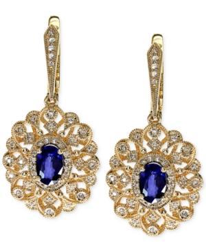 Royale Bleu By Effy Manufactured Diffused Sapphire (1-1/8 Ct. T.w.) And Diamond (1/4 Ct. T.w.) Earrings In 14k Gold