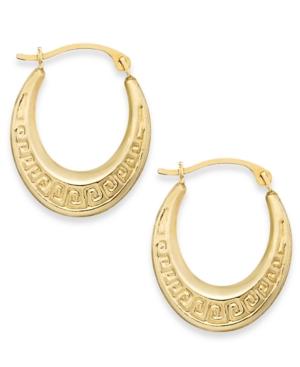 10k Gold Earrings, Greek Key Hoop Earrings