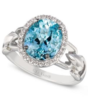 Le Vian Aquamarine (2 Ct. T.w.) And Diamond (1/6 Ct. T.w.) Oval Ring In 14k White Gold