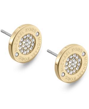 Michael Kors Gold-tone Crystal Pave Logo Stud Earrings