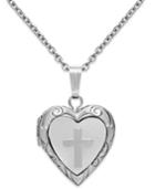 Children's Mother Of Pearl Cross And Heart Locket In Sterling Silver (1/5 Ct. T.w.)