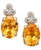 10k Gold Earrings, Citrine (1-9/10 Ct. T.w.) And Diamond Accent Oval Oval Tri Top