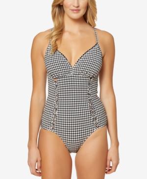 Jessica Simpson Gingham-print Lace-up One-piece Swimsuit Women's Swimsuit