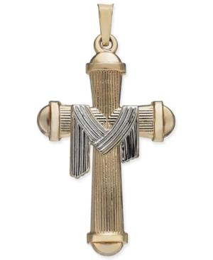 Textured Cross With Robe Pendant In 14k Gold & White Gold