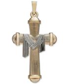 Textured Cross With Robe Pendant In 14k Gold & White Gold