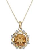 Citrine (3-1/2 Ct. T.w.) And Diamond (1/8 Ct. T.w.) Pendant Necklace In 14k Gold