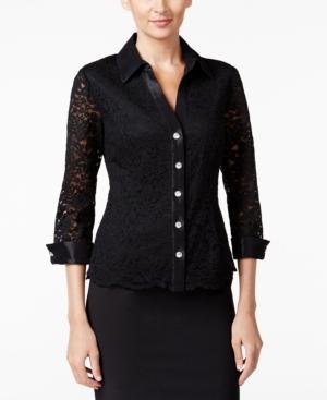 Alex Evenings Satin-trim Lace Blouse