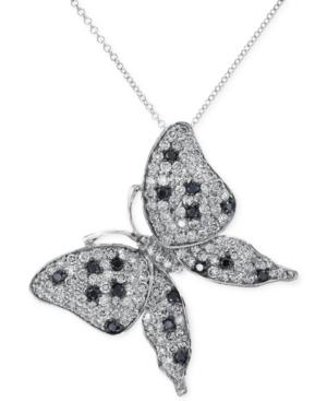 Effy Black And White Diamond Butterfly Pendant Necklace In 14k White Gold (2 Ct. T.w.)