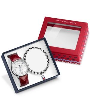 Tommy Hilfiger Women's Red Croc-embossed Leather Strap Watch 38mm & Bracelet Gift Set 1770010