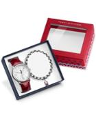 Tommy Hilfiger Women's Red Croc-embossed Leather Strap Watch 38mm & Bracelet Gift Set 1770010