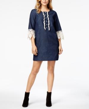 Kensie Lace-trim Chambray Shirtdress
