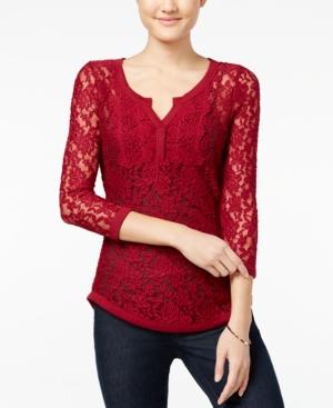 Almost Famous Juniors' Sheer Lace Henley Top