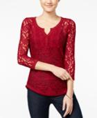 Almost Famous Juniors' Sheer Lace Henley Top